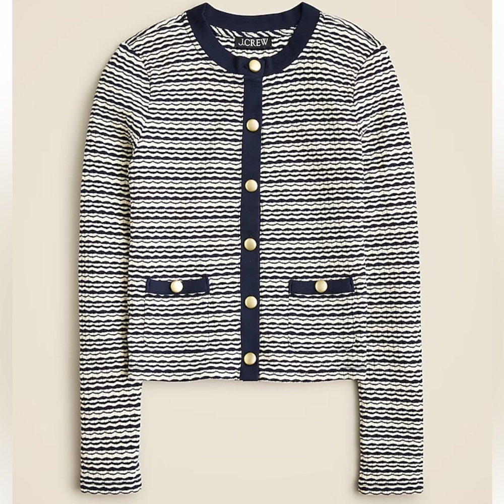 J Crew “Shrunken Cardigan”  in Jacquard Cotton Blend